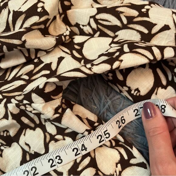 Ann Taylor Loft Brown White Floral Cotton Peasant Style Blouse Size L - Picture 6 of 8